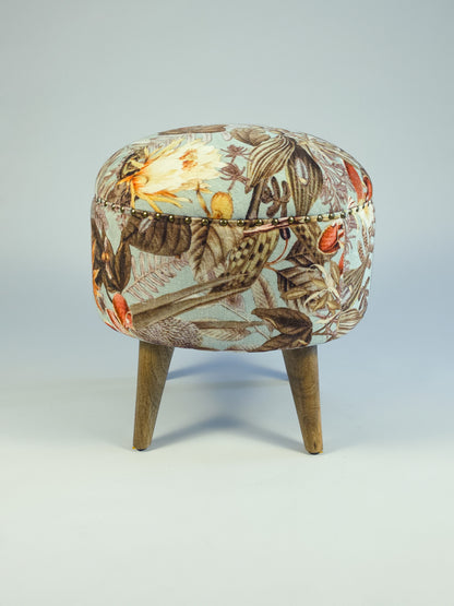 Cotton Velvet Upholstered Footstool - Jaipur Print