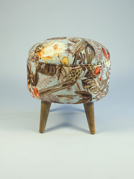 Cotton Velvet Upholstered Footstool - Jaipur Print