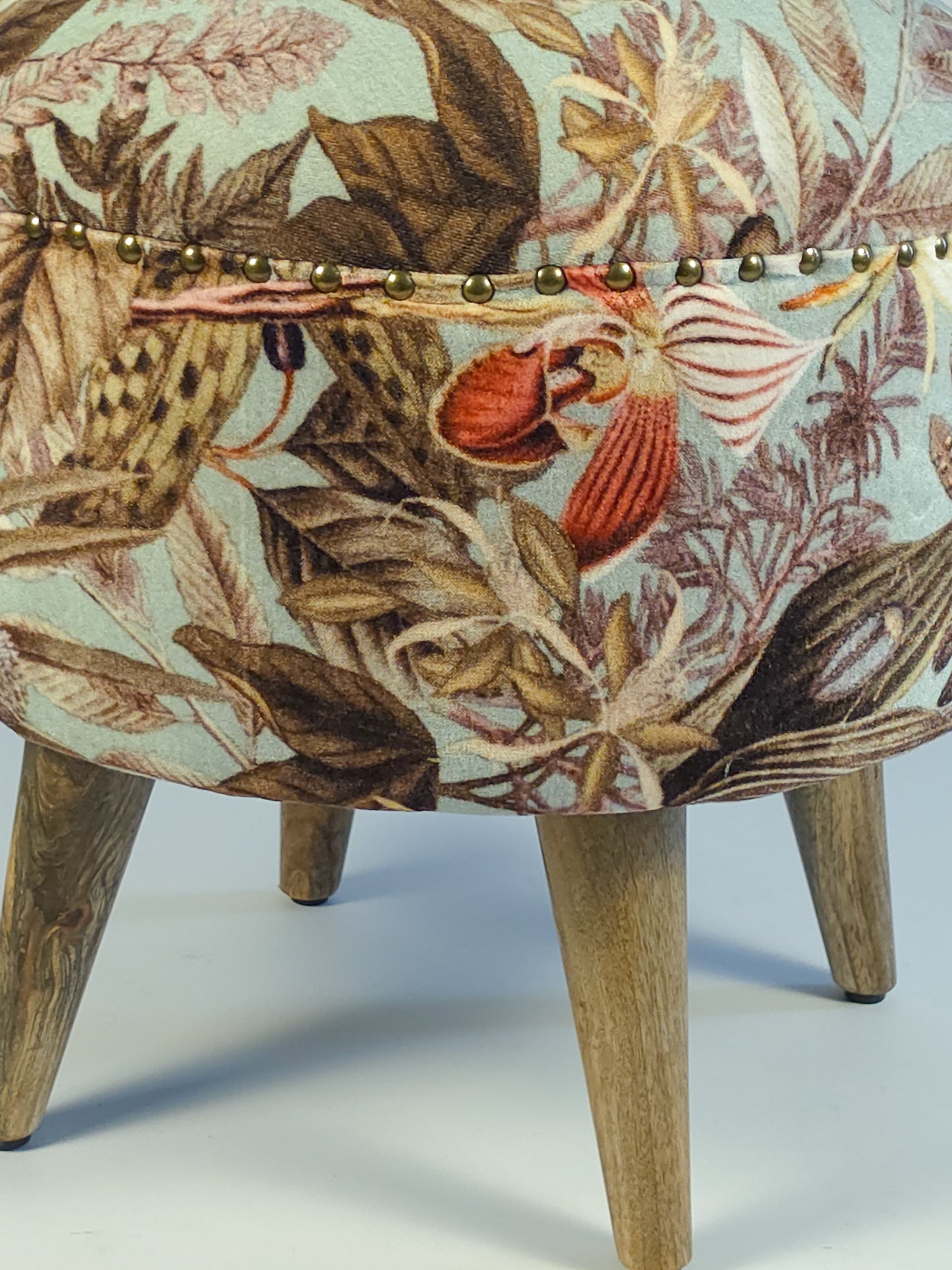 Cotton Velvet Upholstered Footstool - Jaipur Print