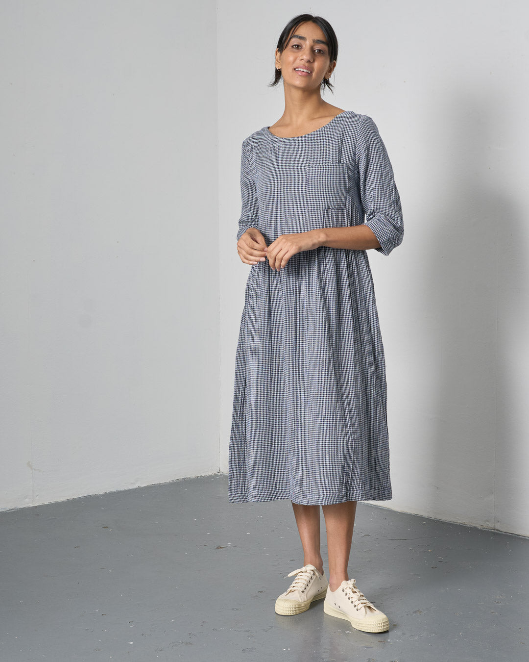 The 'Every-Occasion Midi' Navy Check Cotton Dress
