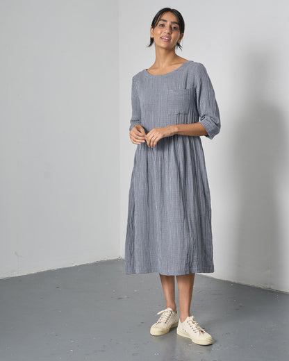 The 'Every-Occasion Midi' Navy Check Cotton Dress