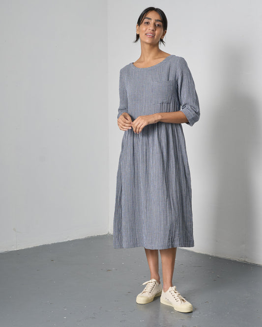 The 'Every-Occasion Midi' Navy Check Cotton Dress