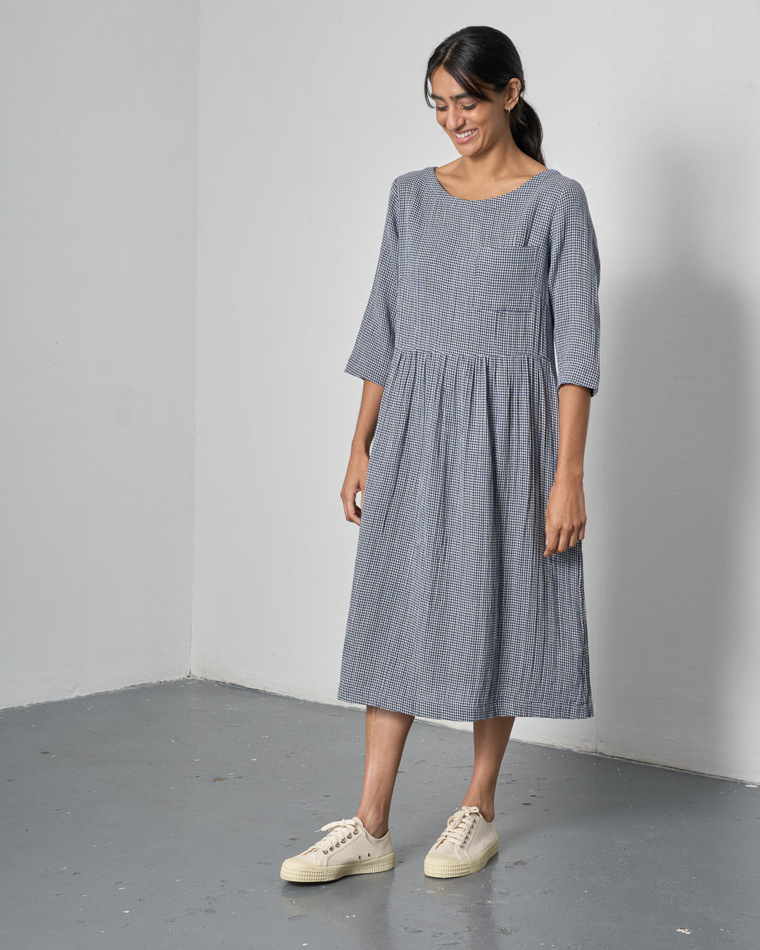 The 'Every-Occasion Midi' Navy Check Cotton Dress