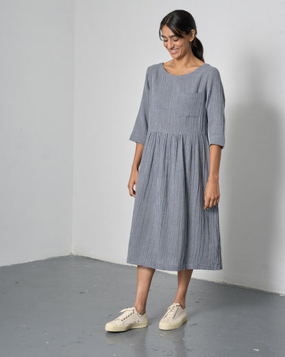 The 'Every-Occasion Midi' Navy Check Cotton Dress