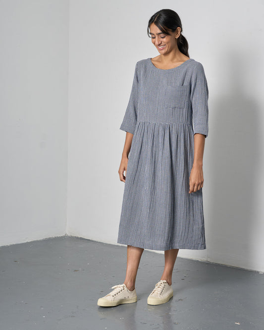 The 'Every-Occasion Midi' Navy Check Cotton Dress