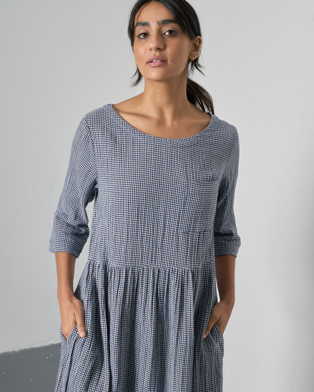 The 'Every-Occasion Midi' Navy Check Cotton Dress