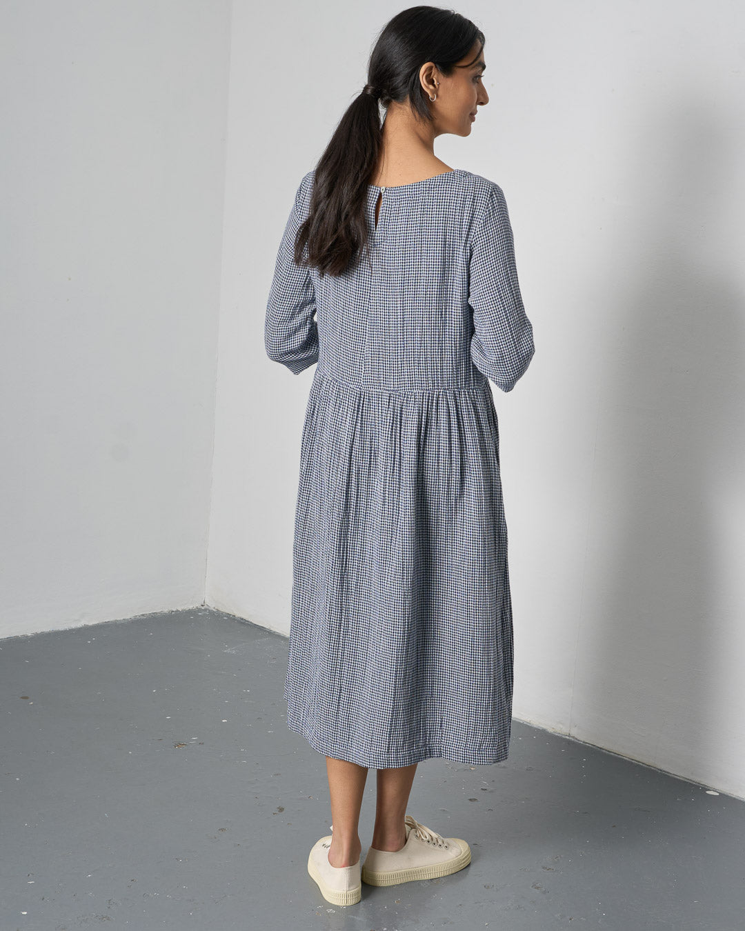 The 'Every-Occasion Midi' Navy Check Cotton Dress