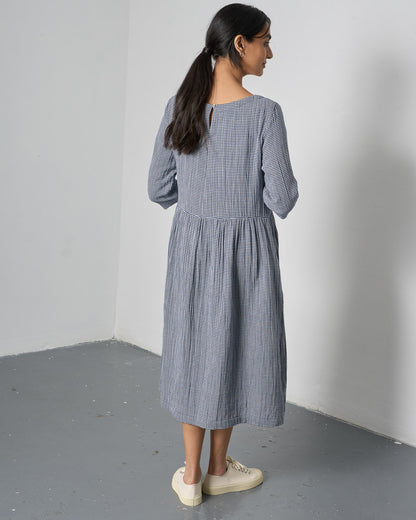 The 'Every-Occasion Midi' Navy Check Cotton Dress