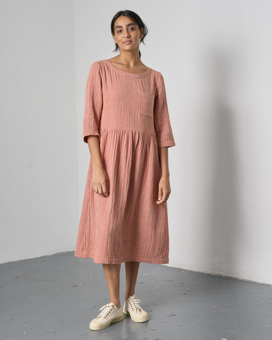 The 'Every-Occasion Midi' Rust Check Cotton Dress