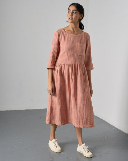 The 'Every-Occasion Midi' Rust Check Cotton Dress
