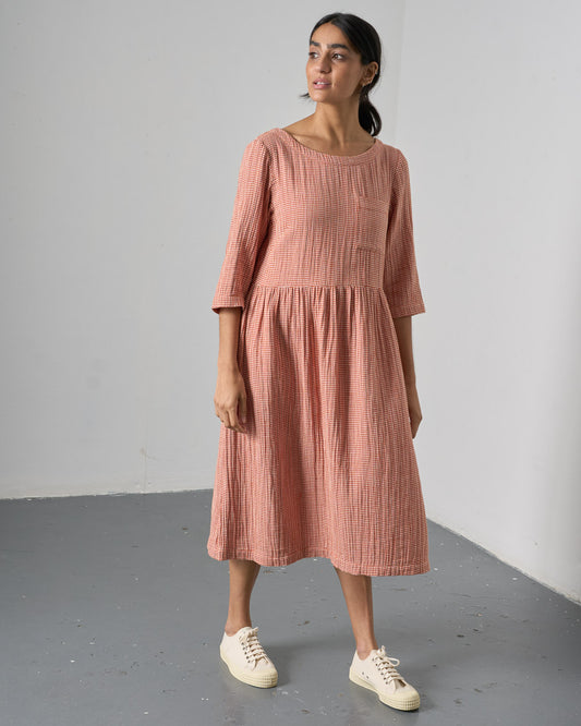 The 'Every-Occasion Midi' Rust Check Cotton Dress