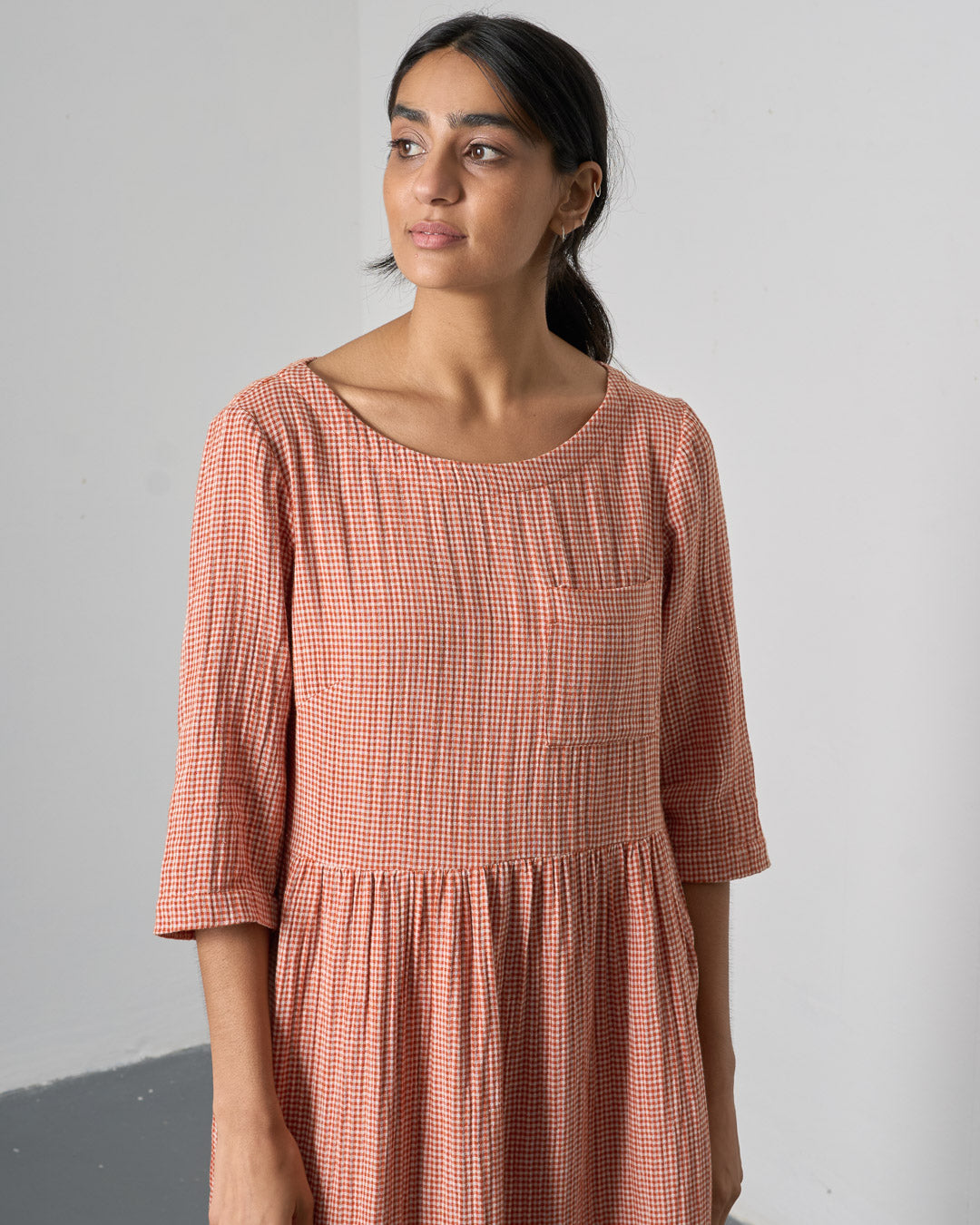 The 'Every-Occasion Midi' Rust Check Cotton Dress