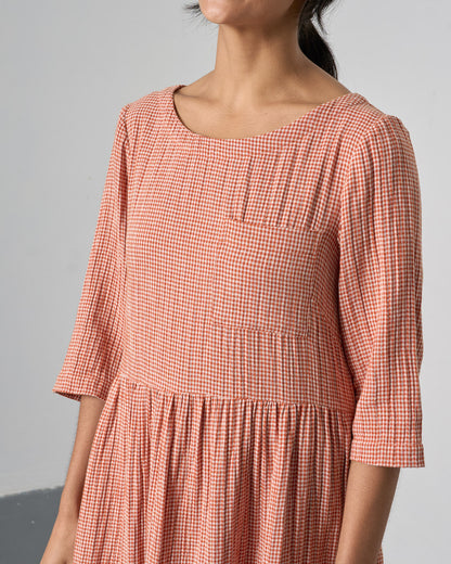 The 'Every-Occasion Midi' Rust Check Cotton Dress